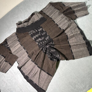 Y2K 2000s VTG Yasuko Kurisaka Linen Blend Tunic Top XL Turtle Neck Baggy Ikat